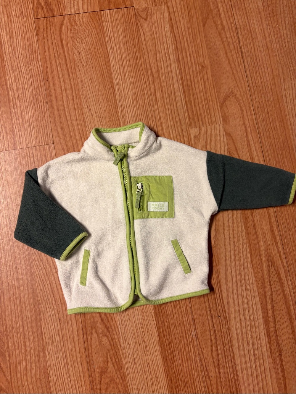 M&S Kids Cream and Green Lightweight Fleece Jacket